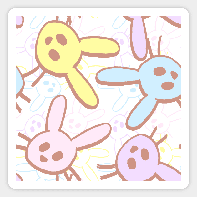 Girly Pastel Rainbow Cartoon Rabbits Sticker by dogbone42